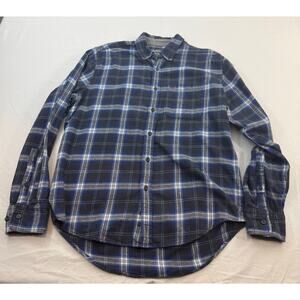 Eddie Bauer Classic Blue Plaid Flannel Button Down Shirt Men’s Large 100% Cotton